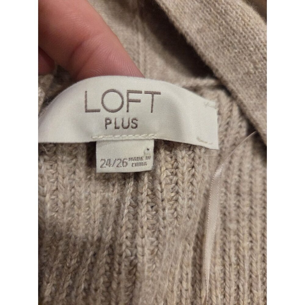 LOFT Plus Size 24/26 Beige Ribbed Open Front Long Cardigan Sweater - Picture 3 of 5
